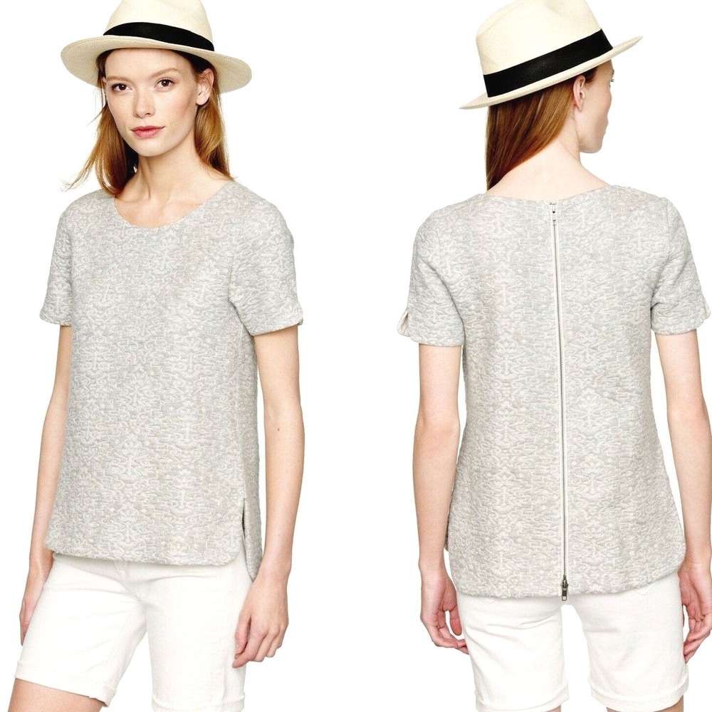 J.Crew Top Matelasse Jacquard Full Zip Back Textured Gray White XS Women